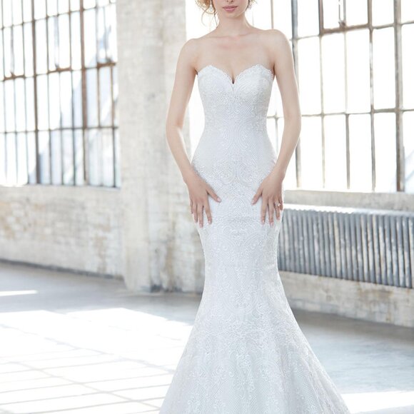 Mermaid Lace IVORY Wedding Dress, Plunging Vneck, Fitted Bum Sexy Fit & Flare - Picture 12 of 12